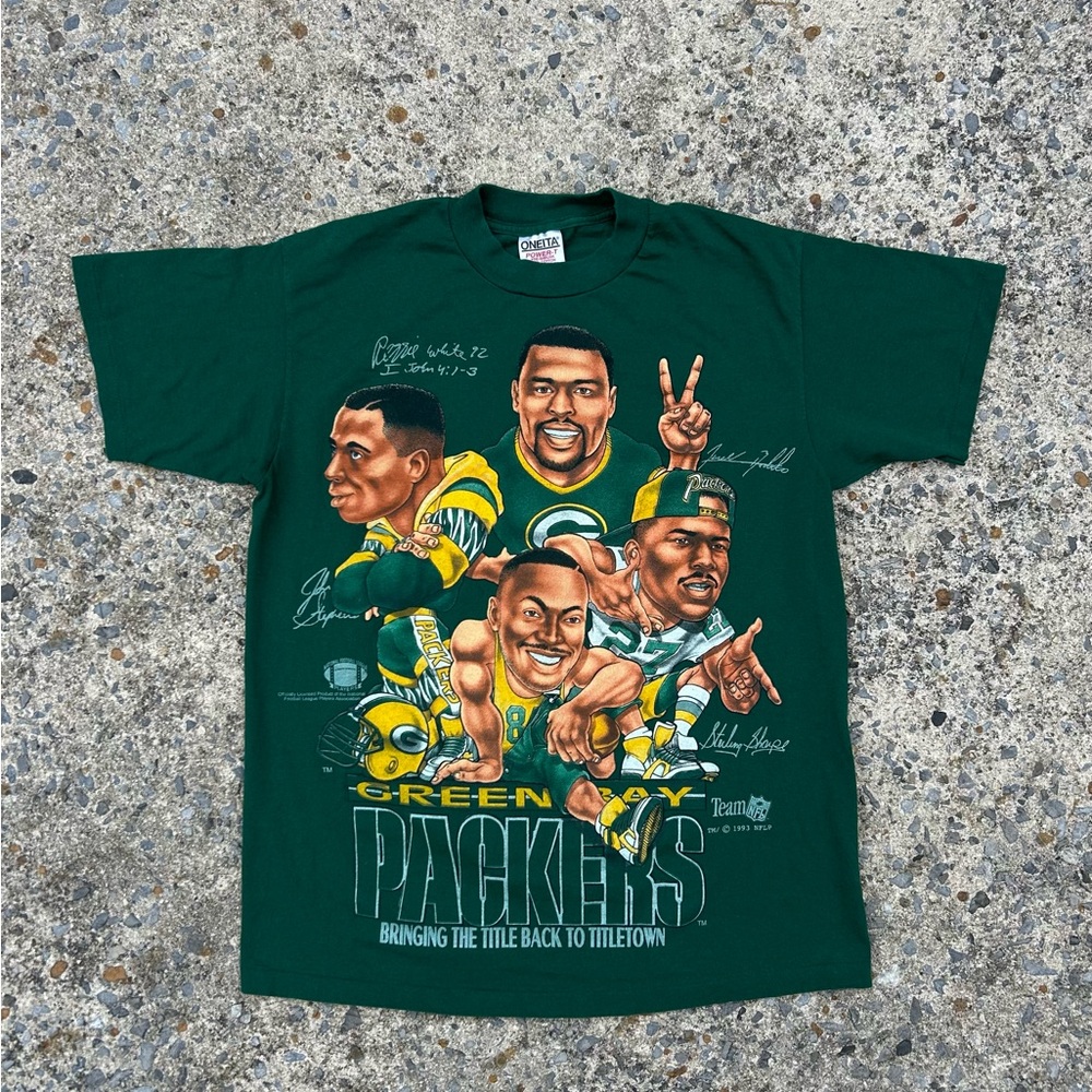 VTG Rare Green Bay Packers 90's Double-sides T-shirt NFL SZ L USA Single Stitch